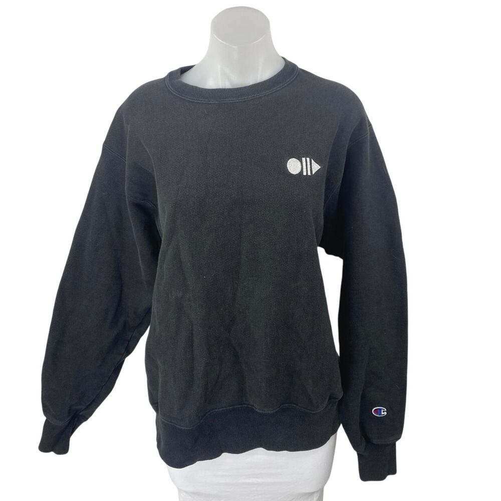 Champion Women's Black Knit Crew Neck Long Sleeve Sweatshirt Sweater Top Size M